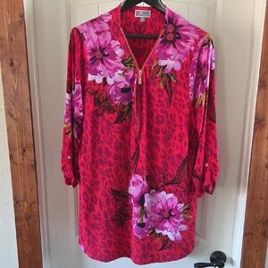 JM Collection Pink Floral Leopard Tunic Top
